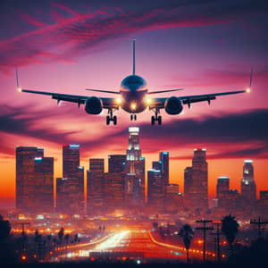 Aesthetic Airplane Landing in Los Angeles at Dusk