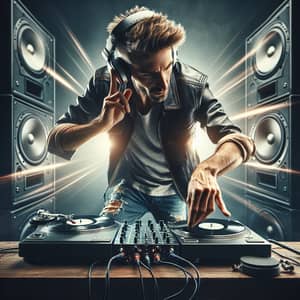 Professional DJ Mixing Tracks with Passion on Turntable