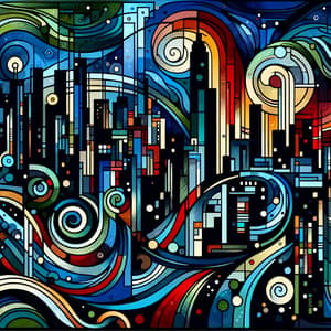 Abstract Cityscape - Geometric Shapes and Vibrant Life