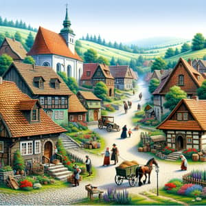 Tranquil Scene of Traditional Polish Village | Rolling Green Hills