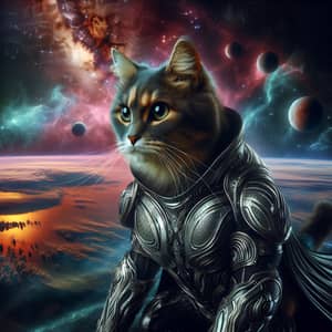 Feline Space Warrior: Stellar Heroine in Futuristic Armor