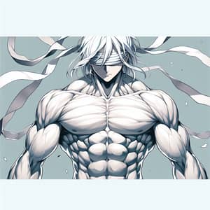Muscular White-Haired Anime Character with Blindfold | Website Name