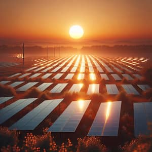 Tranquil Sunset Scene with Solar Panels | Minimalist Design