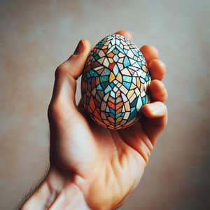 Intricate Mosaic Egg Shell Held by Hand