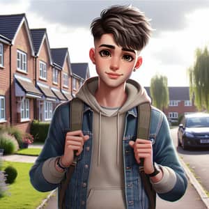 Stylish British Teen Boy in Jeans & Hoodie with Cheeky Expression