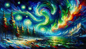 Aurora Borealis in Starry Night Style - Post-Impressionism Artwork