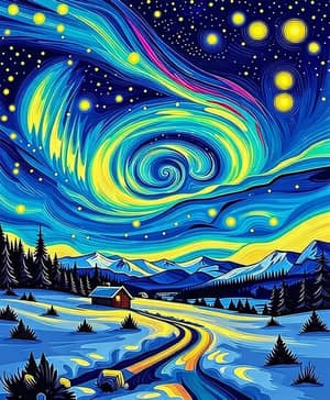 Northern Lights in Van Gogh Starry Night Style