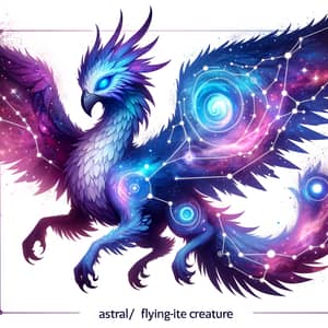 Mythical Astral Flying Creature with Blue Eyes and Purple Aura