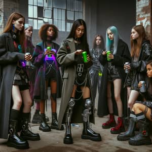 Urban Futuristic Young Witches in Cyberpunk Fashion Gathering