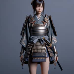 Realistic Samurai Girl in Traditional Armor and Kimono