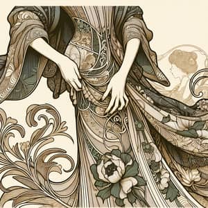Elegant Art Nouveau Lady Undressing Illustration