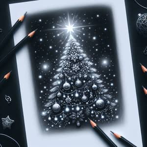 Intricately Decorated Christmas Tree Drawing