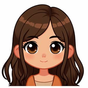 Cartoon Style Young Girl with Brown Hair and Eyes