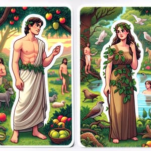 Adam and Eve Stickers - Biblical Characters Sticker Set
