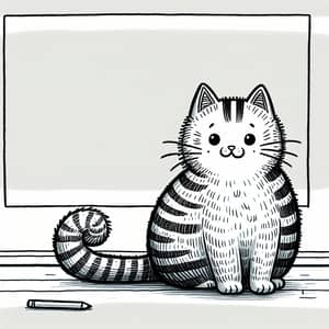 Whimsical Cat Drawing - Fuzzy and Striped Cat Sitting Curiously