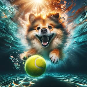 Cheerful Dog Underwater Chasing Tennis Ball - Vibrant Colors