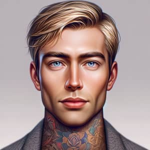 Blue-Eyed British Gentleman with Ideal Features and Intricate Tattoos