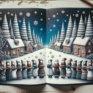 Festive Christmas Card with Winter Scene & Carolers