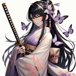 Graceful Shinobu Kochou | Anime Character in Kimono with Katana