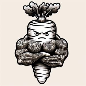 Muscular Tattooed Carrot: Fierce and Dominating Cartoon Character