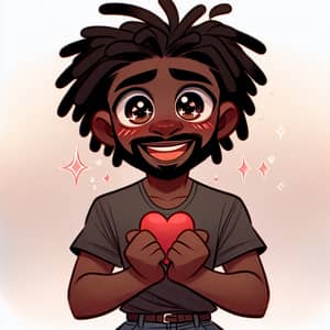 Cartoon Black Man with Dreadlocks Expresses Love | Heartwarming Illustration