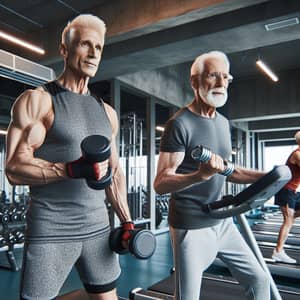 Athletic Elderly Men Exercising in Modern Gym | Strength and Endurance Showcase