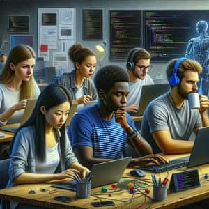 Diverse Group of Tech Students Engaged in Coding | Computer Academy
