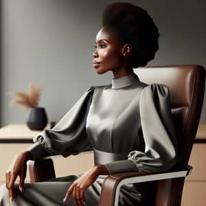 Elegant African Woman in Forties | Office Chair Profile View