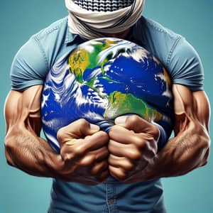 Muscular Middle-Eastern Man Squeezing Earth - Impactful Image