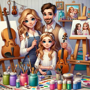 Artistic Family Portrait with Musical Instruments | Creative Animated Painting