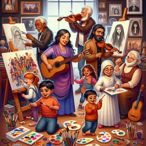 Shmakov Superfamily: Animated Creative Ensemble with Musical Instruments and Paints