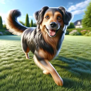 Lively Medium-Sized Domestic Dog | Joyful Backyard Scene