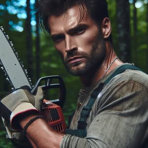 Experienced Lumberjack with Chainsaw in Dense Forest