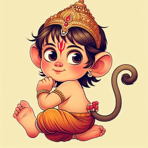 Young Hanuman Digital Illustration in Traditional Indian Attire