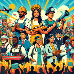 Diverse Workers Celebrate May Day - Multicultural Poster