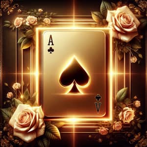 Golden Glowing Ace Poker Card in Multiple Square Frame with Rose Backdrop