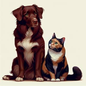 Chocolate Brown Canine and Calico Cat Interaction | Unique Bond