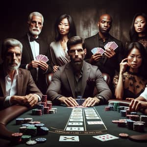 Luxurious Poker Table Showdown with Multicultural Cast