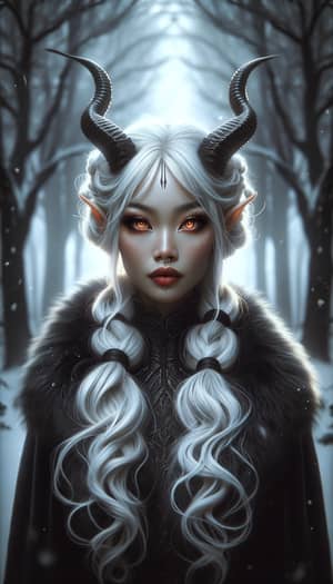 Asian Demoness in Snowy Forest: Dark & Mysterious Energy