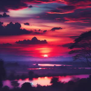 Captivating Sunset Scene: Red, Orange, Purple Sky