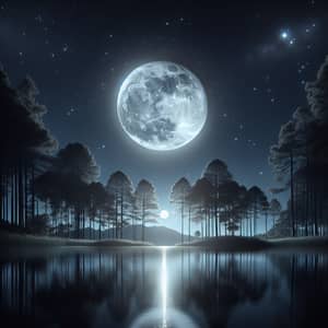 Enchanting Night Scene: Full Moon Illuminating Sky