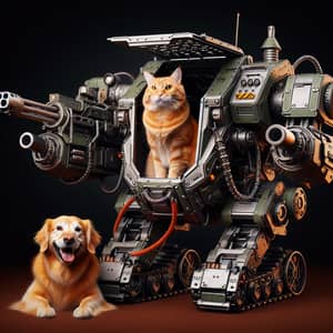 Cat in Combat Robot Leads Dog: Playful Command