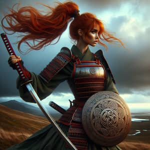 Warrior Girl: Celtic-Japanese Descent - Windswept Hillside Scene
