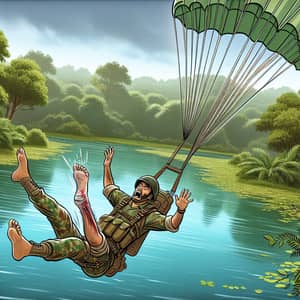 American Soldier Parachute Landing | Trajectory Towards Pond