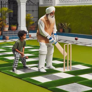 Family Cricket Match on Manicured Lawn | Friendly Game Scene