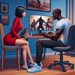 Interracial Couple Gaming Together | Exciting Computer Game