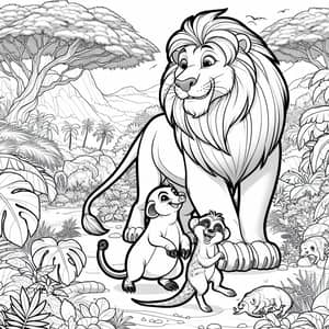 Monochrome Lion, Boar, and Meerkat Animated Image for Coloring