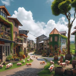 Quaint Countryside City with Mini Pigs - Serene Ambiance