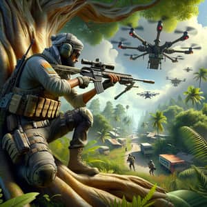 Intense Battle Royale Scene in Jungle - Freefire Multiplayer Game