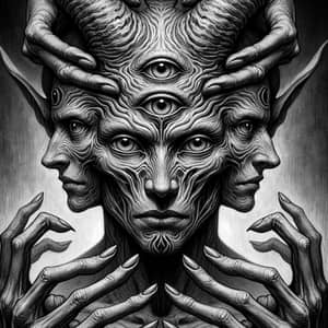Mythological Devil-Like Figure with Unique Anatomy and Sinister Gaze
